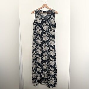 Liz Claiborne Navy and White Floral Linen Maxi Dress